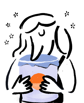 Illustration of a person holding a fermentation jar